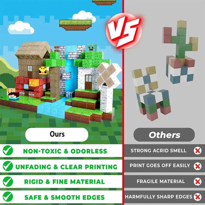 Magnetic Blocks - Build Mine Magnet World Edition Magnetic Cubes Construction Toys for Boys Girls STEM Montessori Sensory Toys