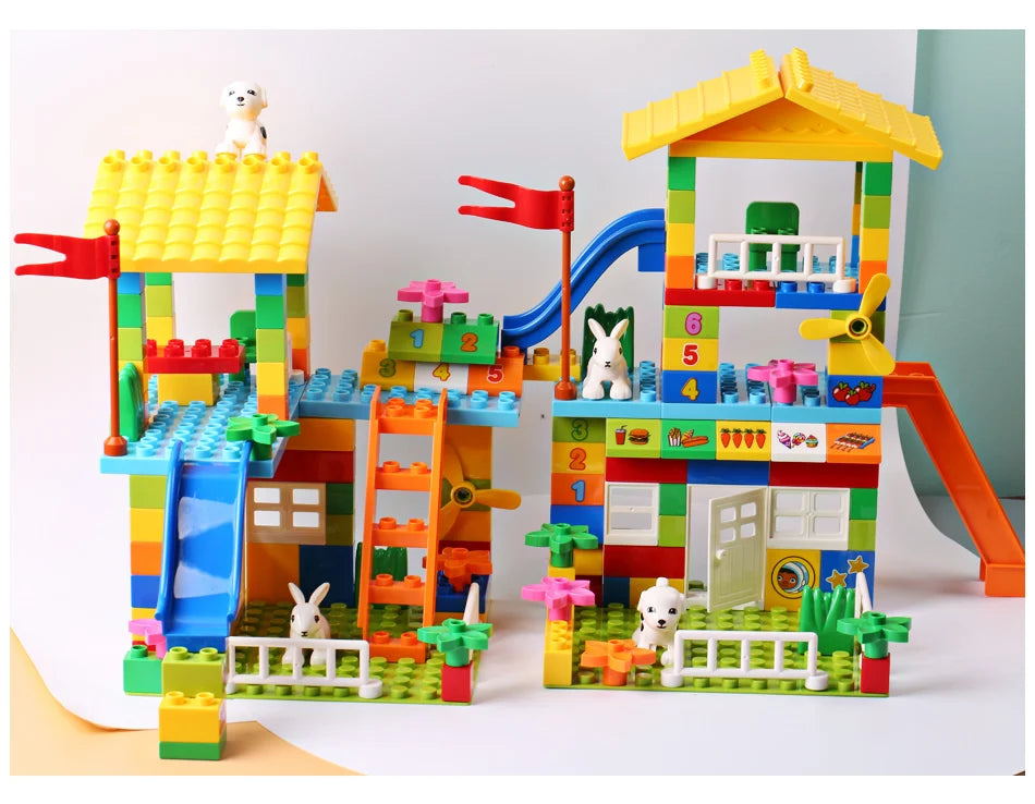 100PCS Big Particle Roof Blocks Compatible City House Big Size Slide Building Blocks Castle Brick Toys For Children