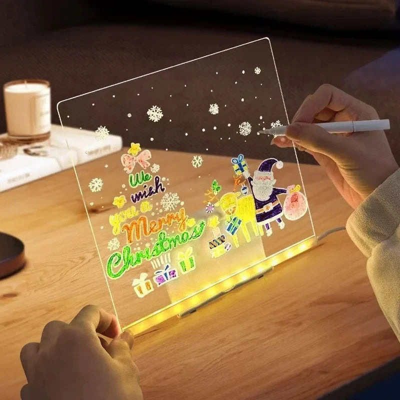 Personalized LED Lamp Acrylic Message Note Board Erasable USB Children‘s Drawing Board Bedroom Night Light Birthday Kids Gift