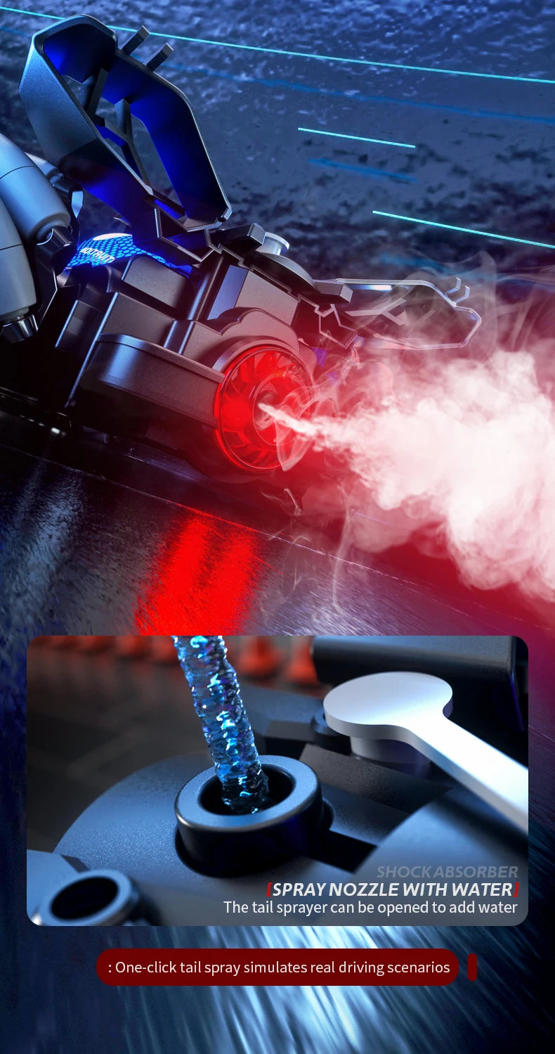 New RC Stunt Car with Spray & LED Lights，Dual Remote & Gesture Sensing Watch, Drift & High Speed,Hot Toy for Kids & Hobbyists