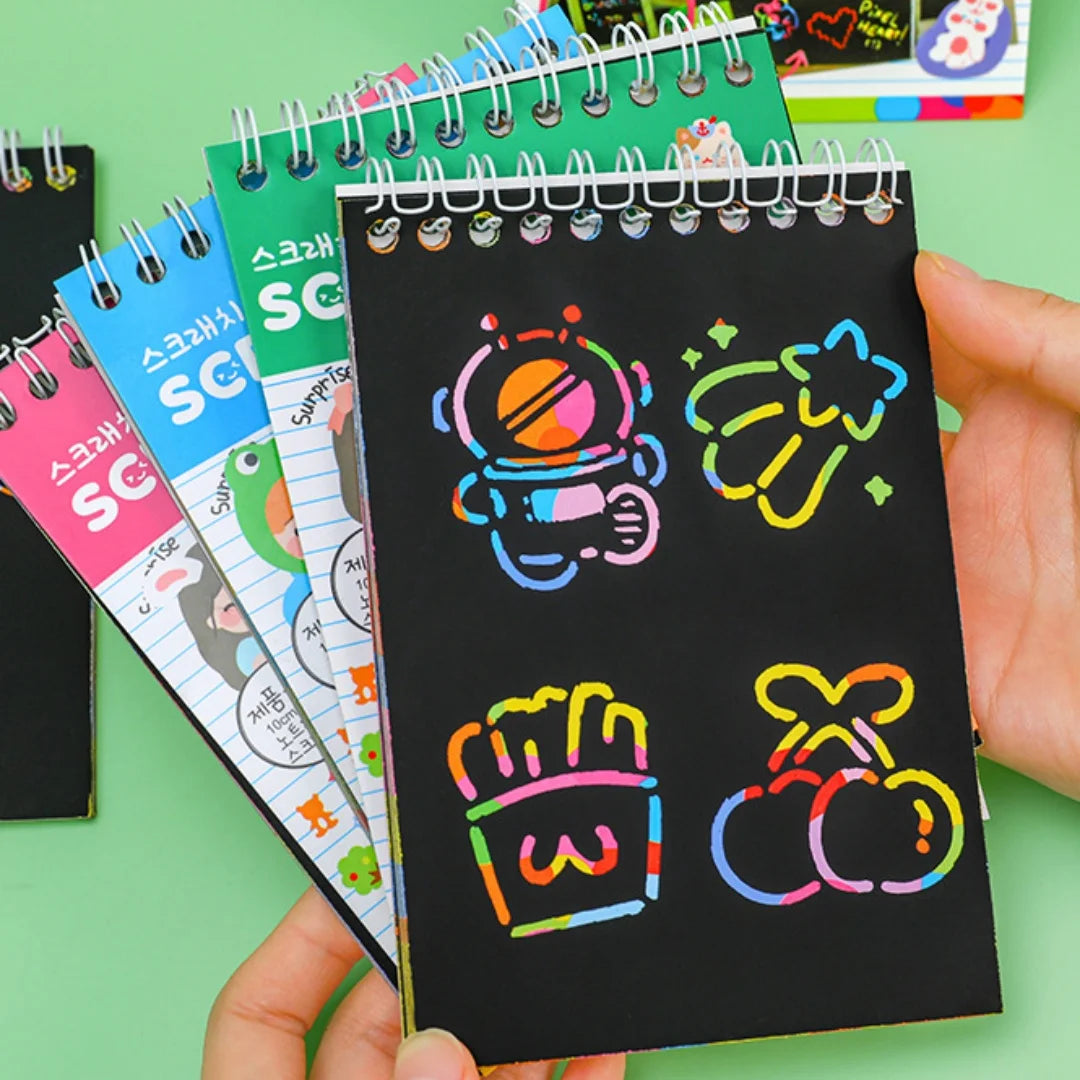 Children DIY Colorful Scratch Book Rainbow Color Scratch Art Painting Drawing Books with Wood Stick Graffiti NoteBook Gifts