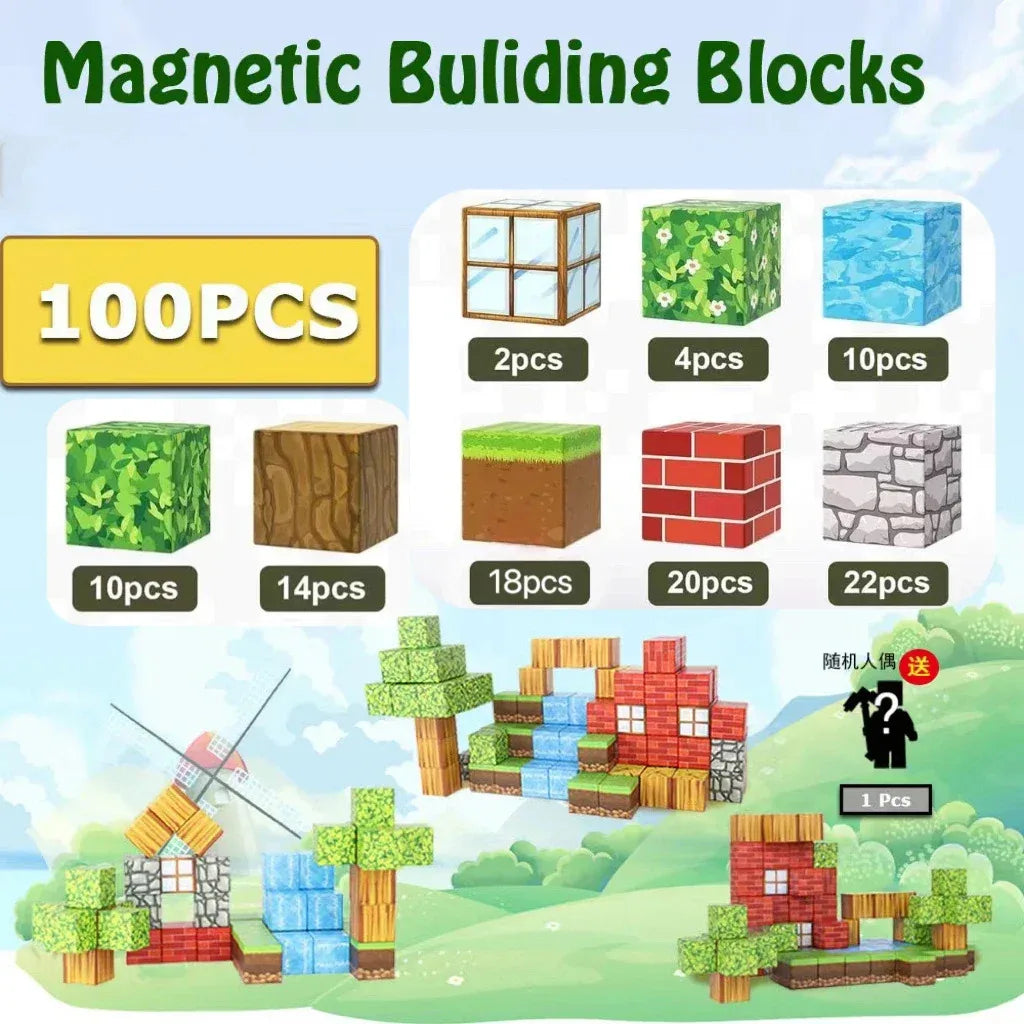 Magnetic Blocks - Build Mine Magnet World Edition Magnetic Cubes Construction Toys for Boys Girls STEM Montessori Sensory Toys