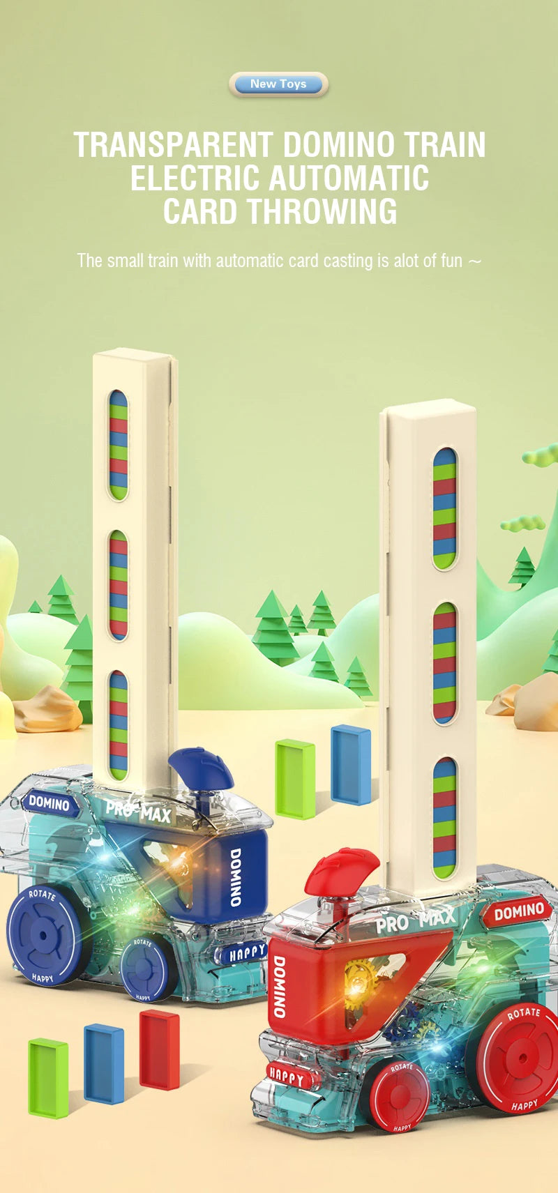 Automatic Domino Train with 60 Dominos Montessori Early Educational STEM Toys Train DIY Building Blocks Christmas Birthday Gift