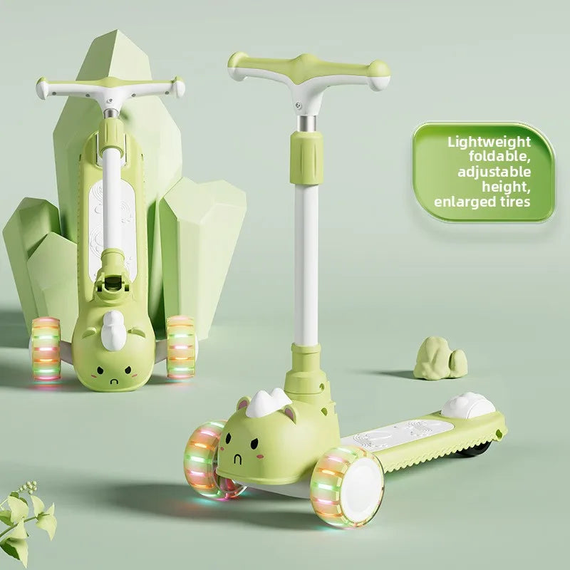 2-In-1 Children's Scooter Baby Kickboard 3 Height Adjustable 3-Wheel Music Light Foldable Micro Kcik Scooter Boy Girl Ages 2-10