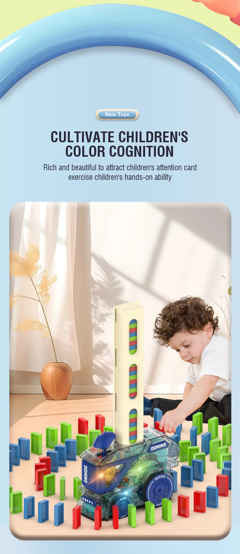 Automatic Domino Train with 60 Dominos Montessori Early Educational STEM Toys Train DIY Building Blocks Christmas Birthday Gift