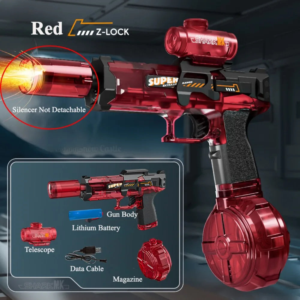 Electric Water Gun Toy Continuous Shooting with Firelight Large Capacity Water Pistol Summer Beach Outdoor Fun Game for Children