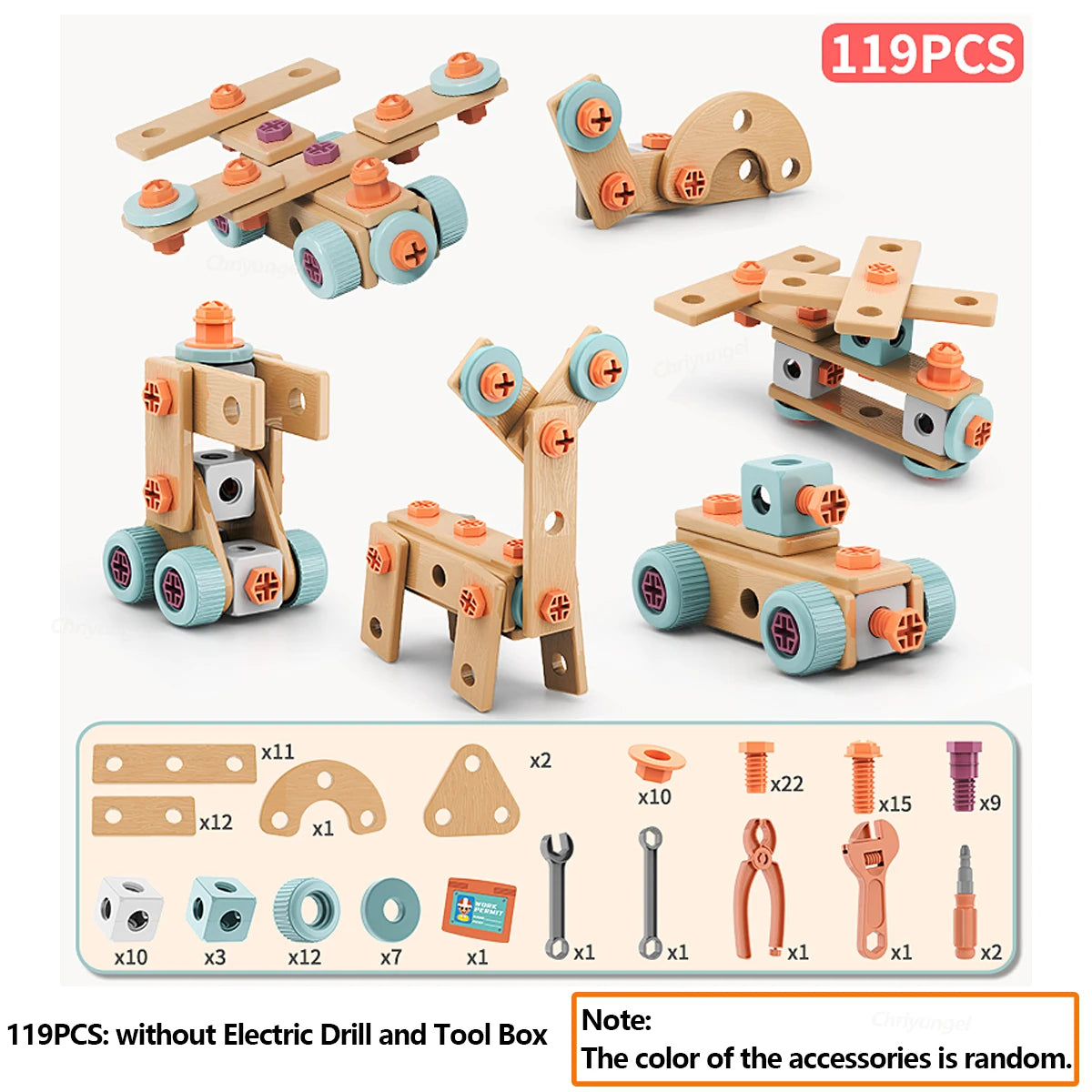 Kids Tool Set DIY Nut Assembly Toy Kit STEM Building Tools Montessori Toys Gifts for Boy Girl, Electric Drill Tool Box Optional