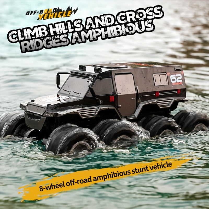 RC Car 8WD Amphibious Monster Truck, 2.4G Off Road Big Remote Control Car, All Terrain RC Cars Toys, Gift for Birthday Christmas