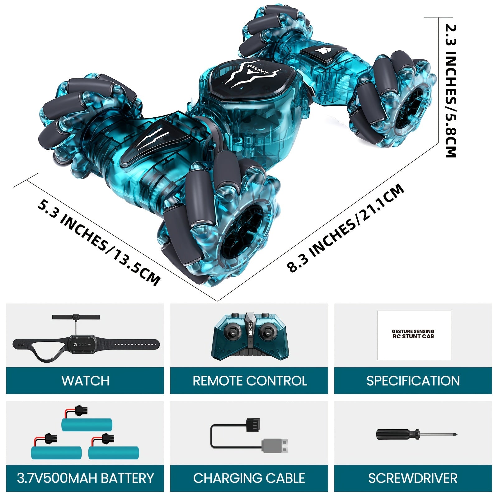 500mAh 3 Rechargeable Batteries Remote Control Cars for Boys & Girls, Transparent Gesture Sensing RC Stunt Car, 2.4GHz Remote Control 4WD Off-Road Climbing Vehicle, 360°Rotation RC Cars Toys Gift