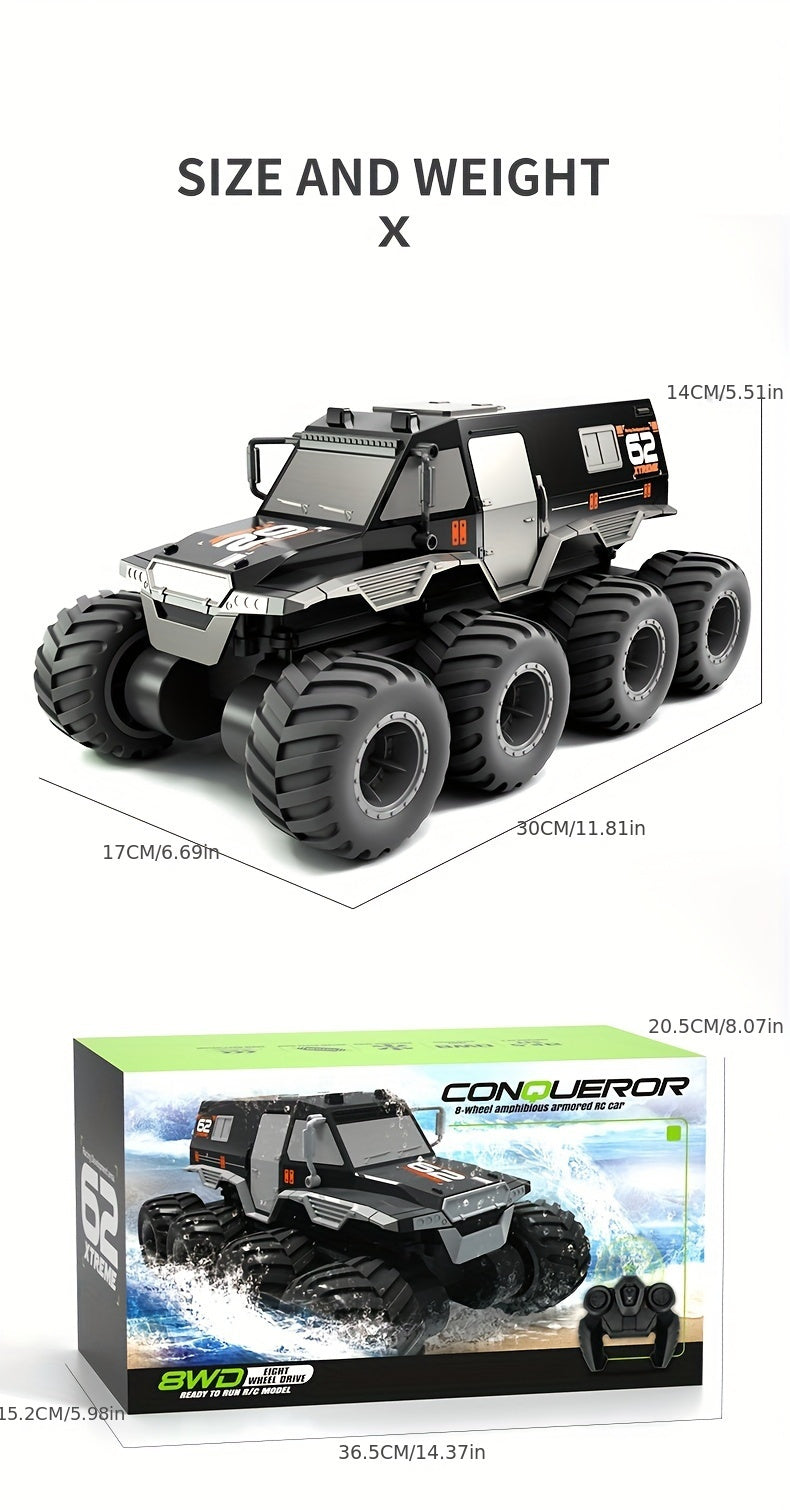RC Car 8WD Amphibious Monster Truck, 2.4G Off Road Big Remote Control Car, All Terrain RC Cars Toys, Gift for Birthday Christmas