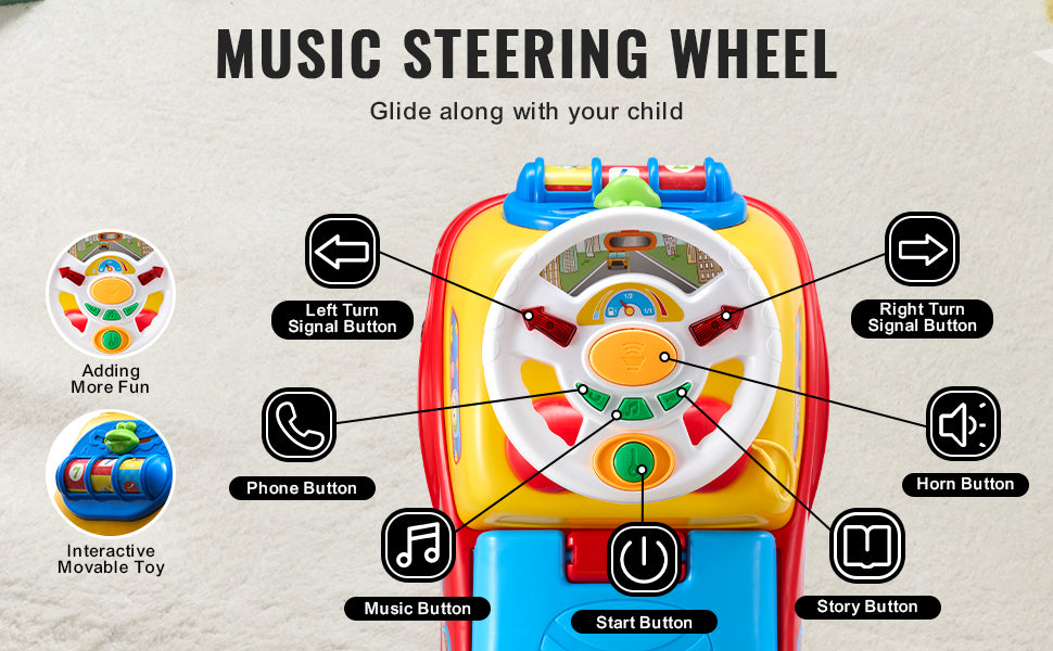 SucceBuy Toddler Ride On Push Car Sit to Stand Kids Ride On Toy Car with Music Steering Wheel Seat Storage for Toddlers